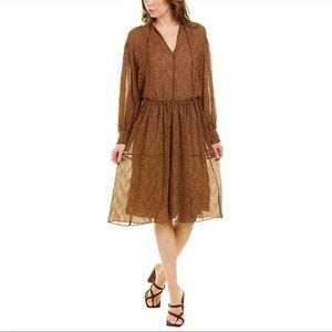 Vince Starry Dot Long Sleeve Dress XS Brown